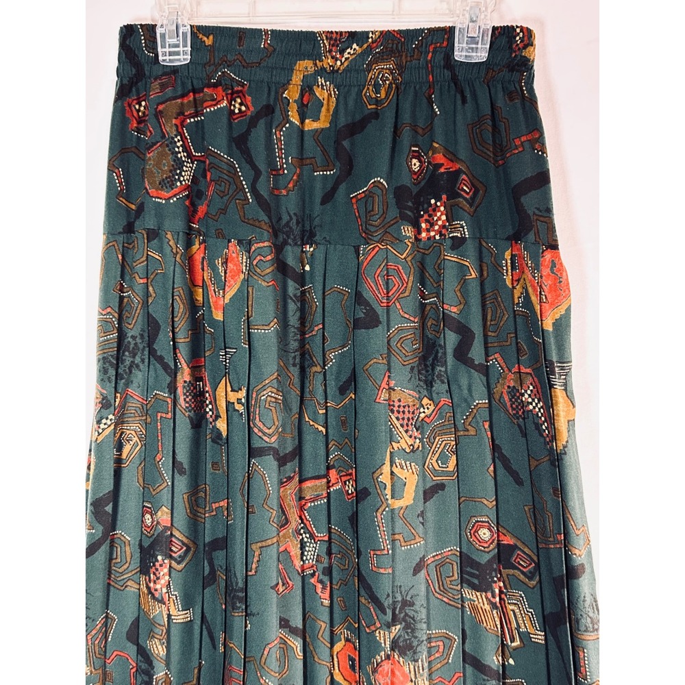 Campus Casuals of California Vintage Pleated Midi Skirt Teal Geometric Abstract - Picture 3 of 11